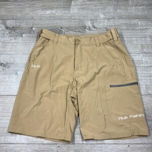 Huk Shorts Mens 34 Beige Cargo Flat Front Pockets Performance 10 Inseam